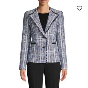 Karl Lagerfeld Navy and Ivory Tweed Blazer